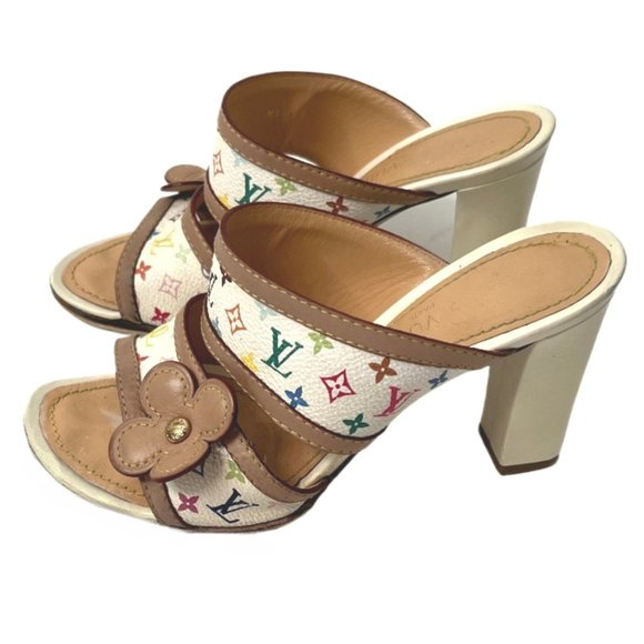Louis Vuitton Multicolor Monogram Leather Block Heel Mules Size 35 - US Size 5 - Picture 1 of 14
